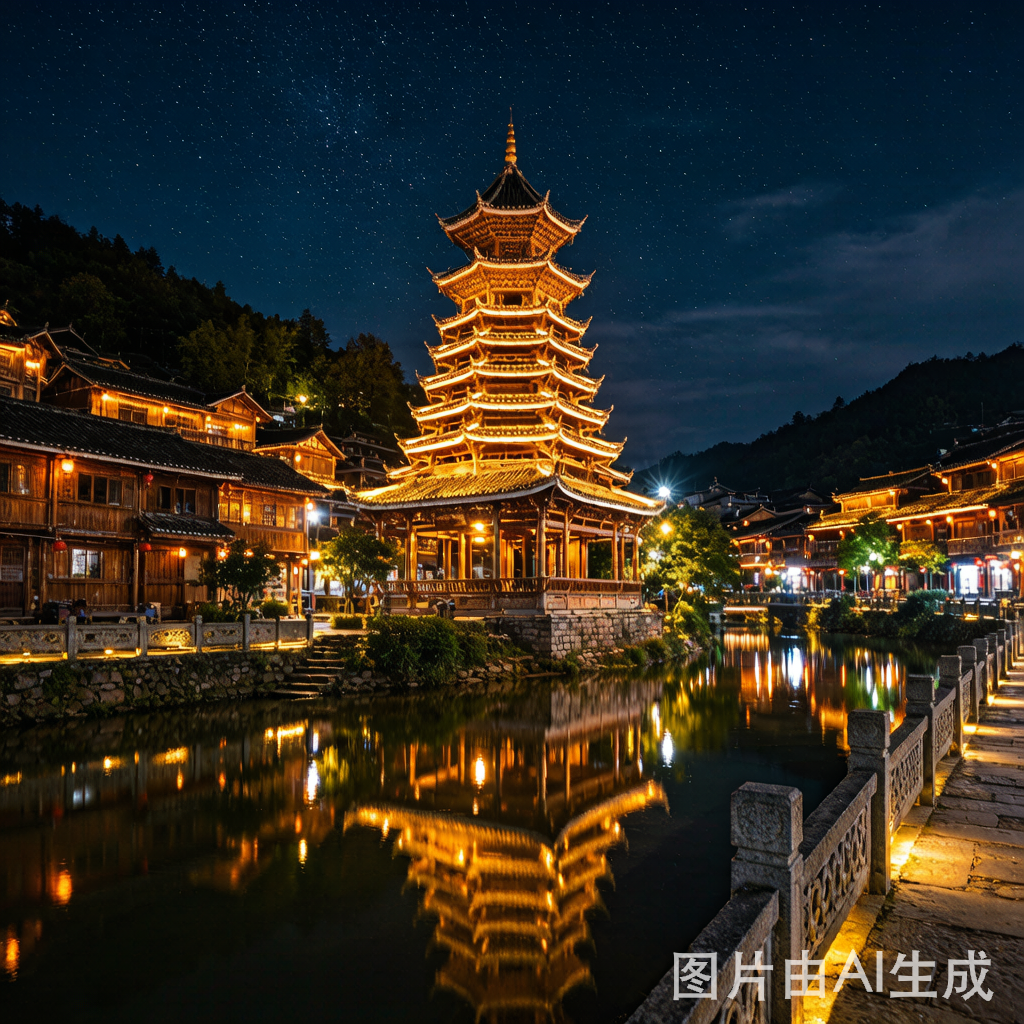 从江侗族鼓楼夜景